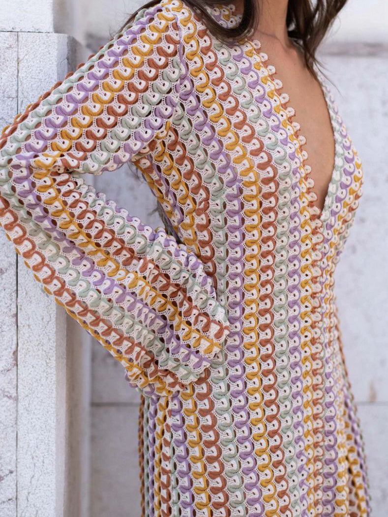 V-Neck Colorblock Maxi Dress