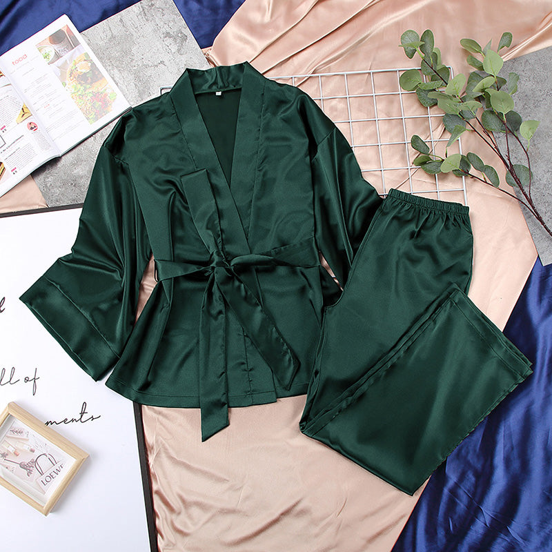 Belted Satin Lounge Set