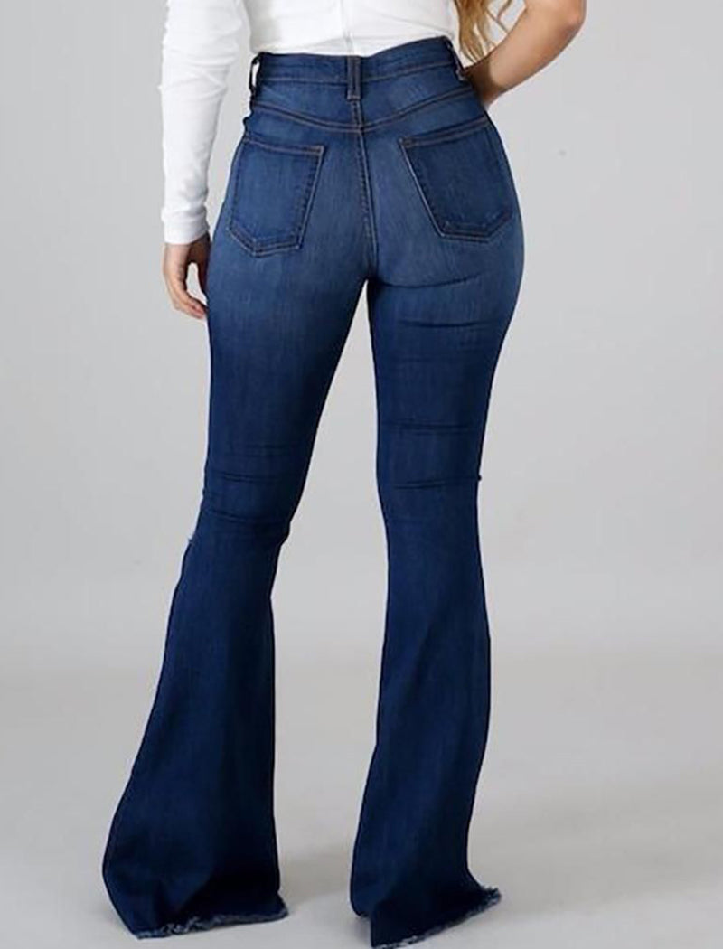 Distressed High-Waist Flared Jeans