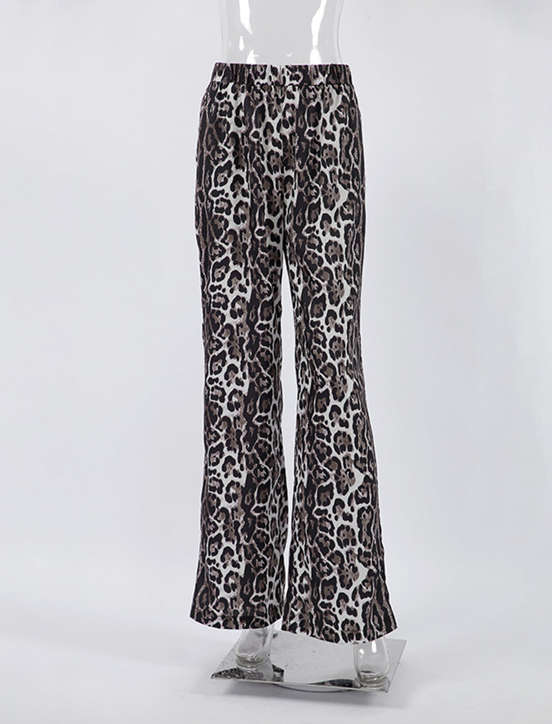 Wide-Leg Satin Animal Print Pants