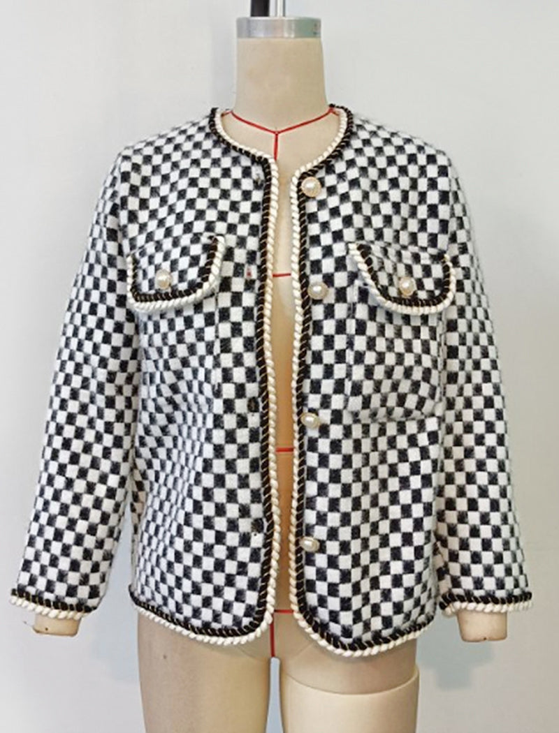 Round Neck Single-Button Long Sleeve Coat