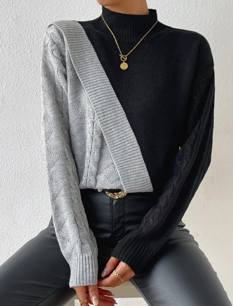 Two-Tone Cable Knit Sweater