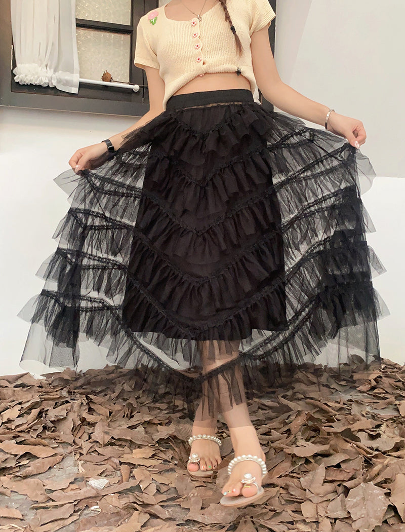 Tiered Tulle Midi Skirt