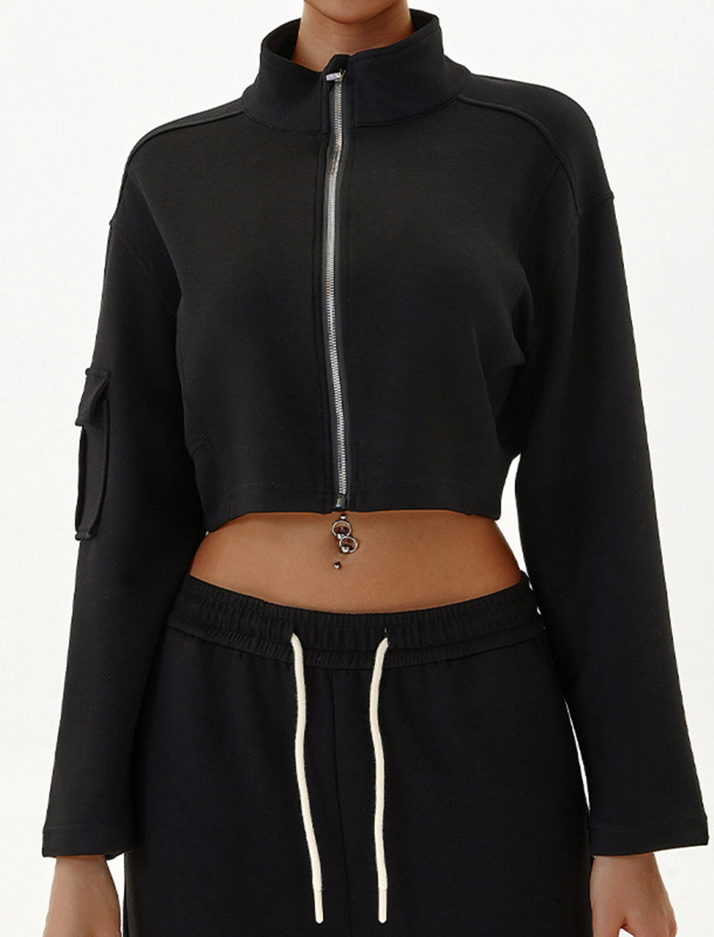 Cargo Style Cropped Top and Wide-Leg Pants Set