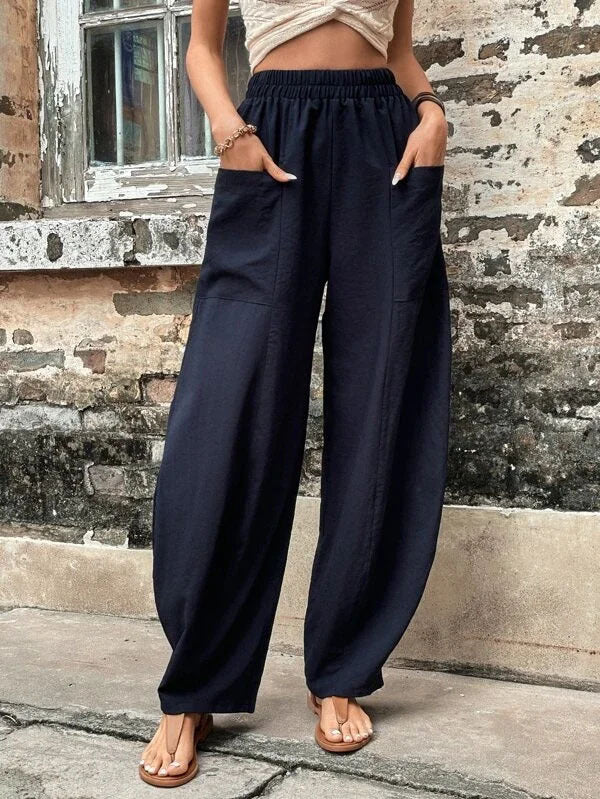 High-Waisted Wide-Leg Pockets Pants