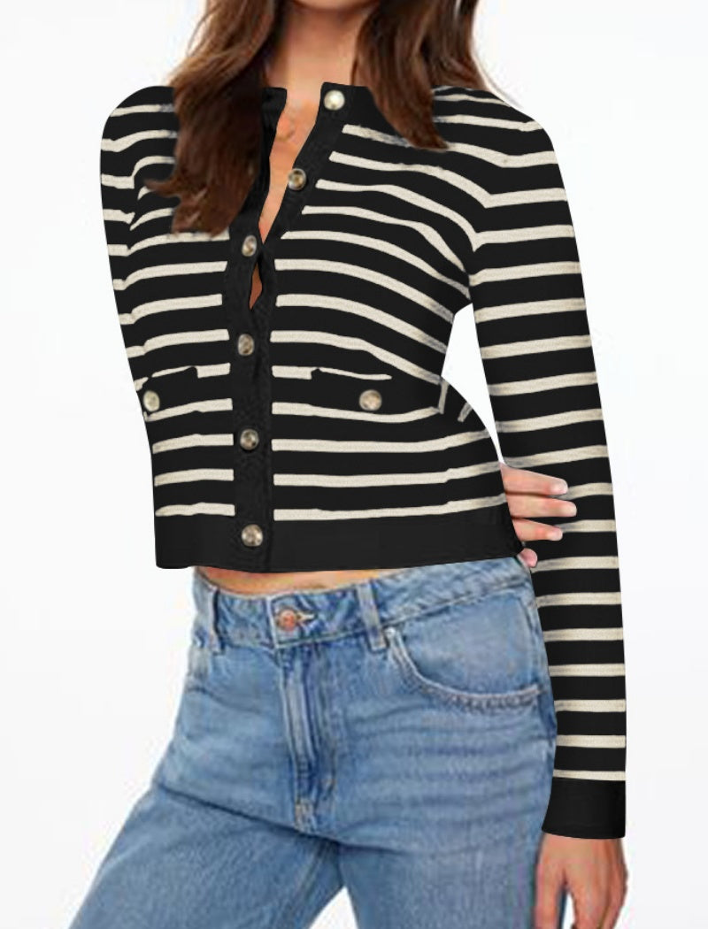 Buttoned Striped Cardigan