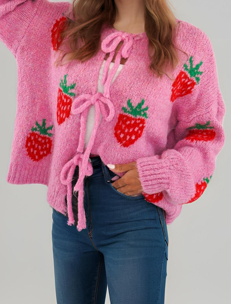 Heart-Accented Tie Front Cardigan