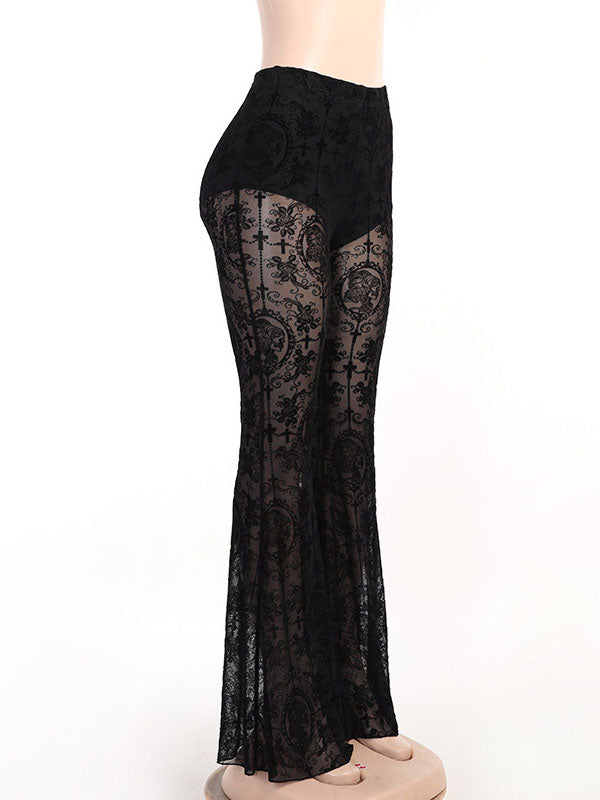 High-Rise Lace Flared Pants
