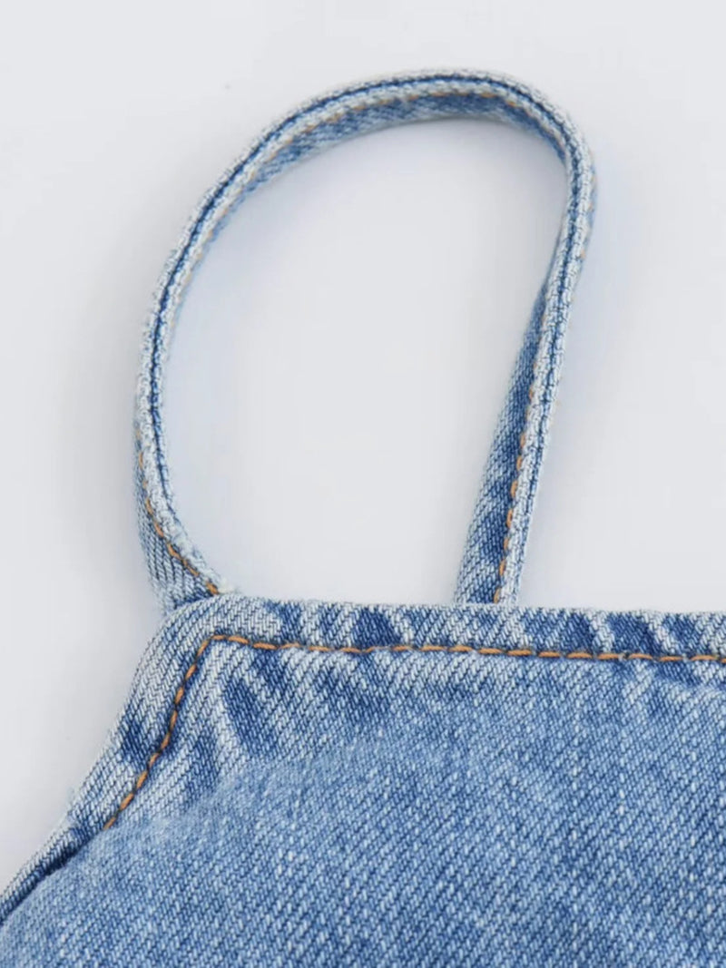 Denim Open-Back Strappy Romper