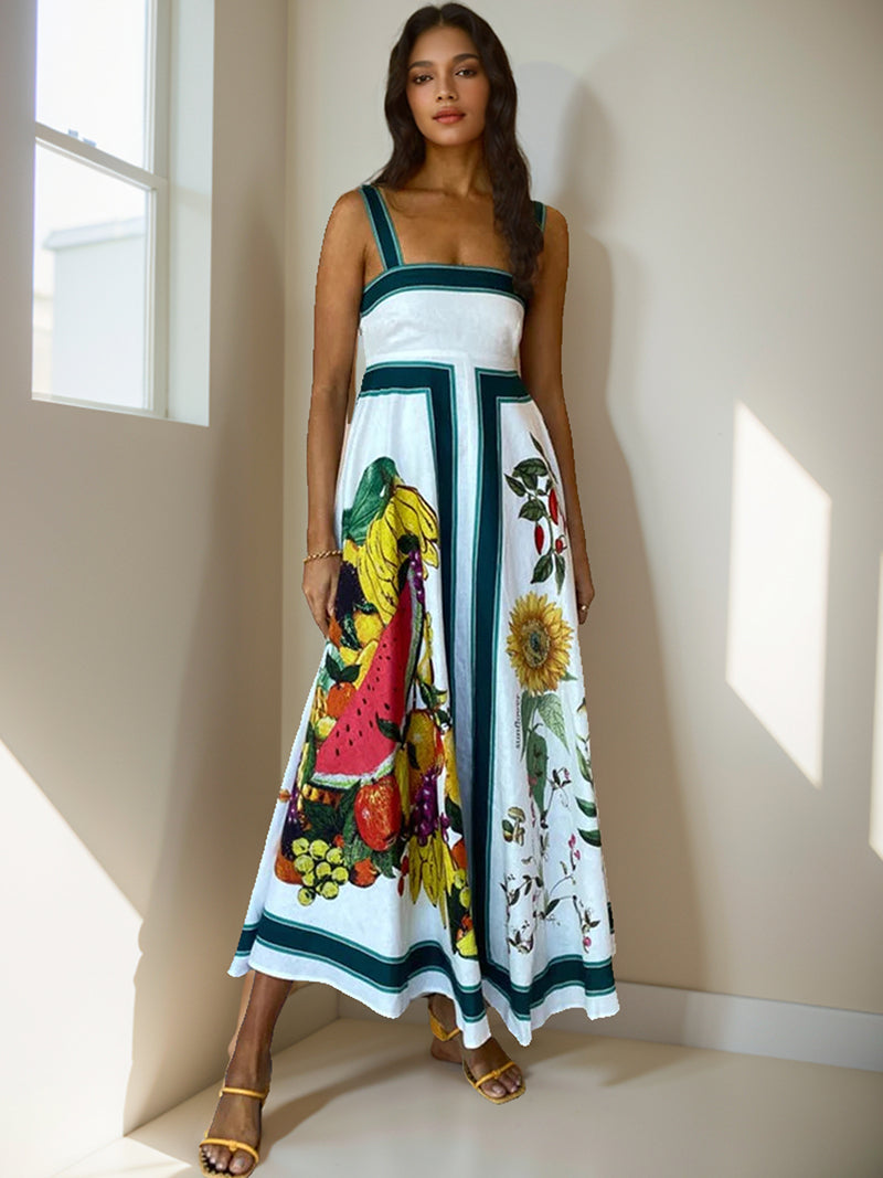 Square Neck Floral Print Maxi Dress