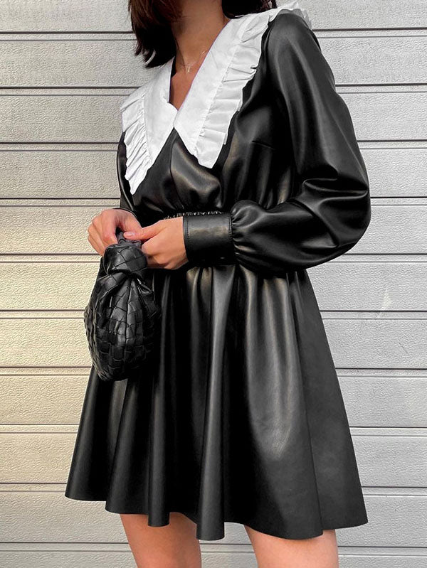 Cinched Waist High-Waisted Long Sleeve Dress