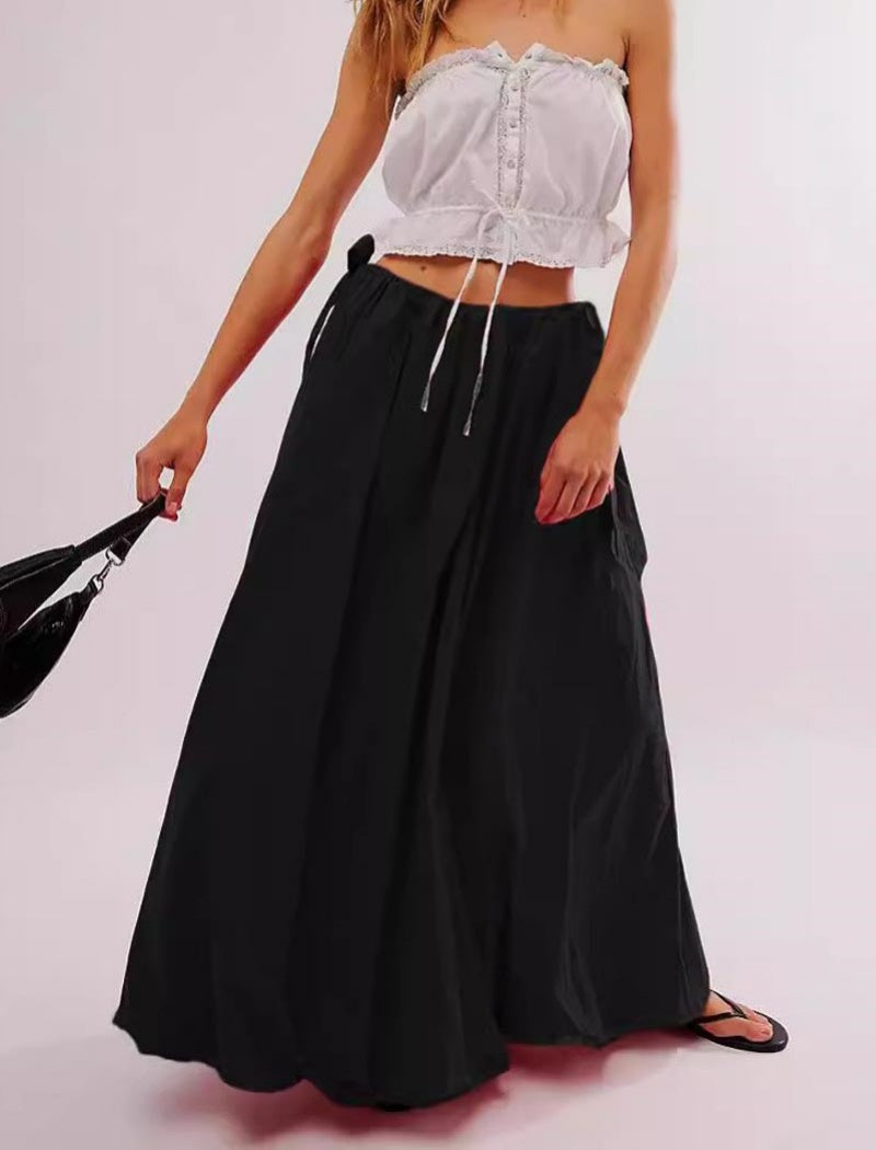 Drawstring Waist Maxi Skirt