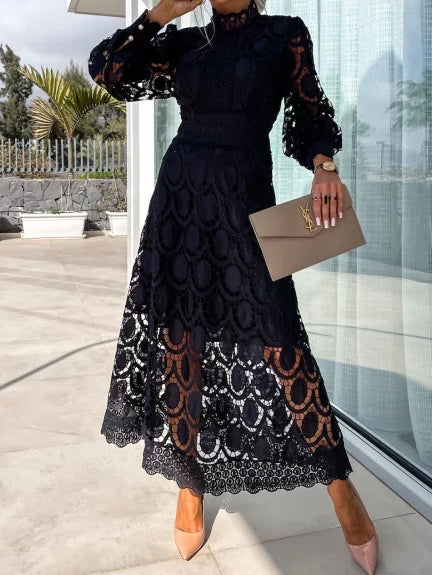 Lace Puff Sleeve Smocked Dress