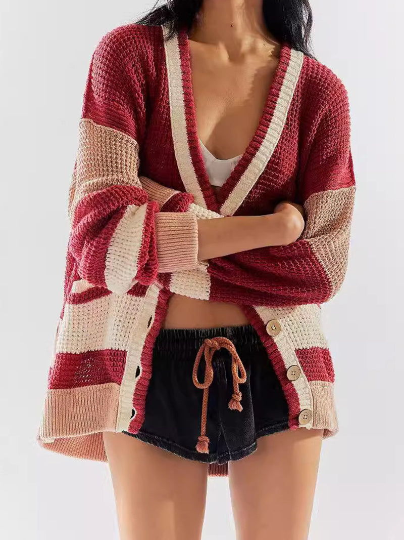Striped Button-Front Cardigan