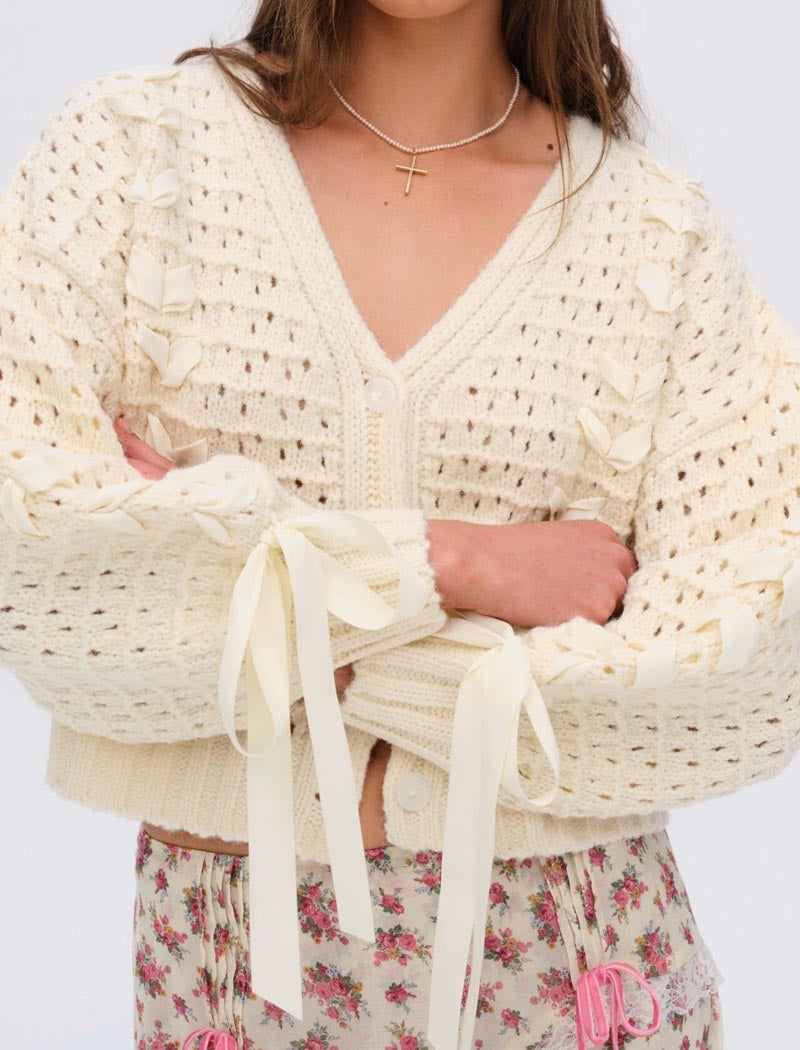 V-neck Tie-front Knit Cardigan