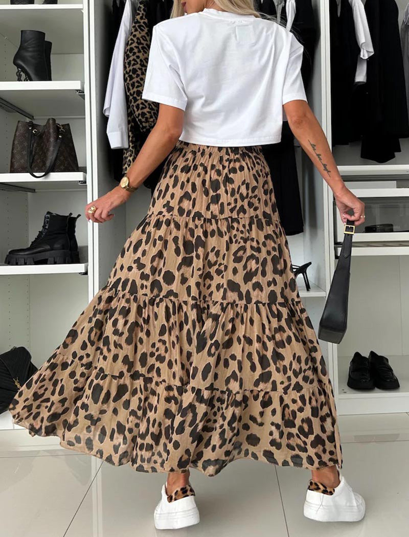 Tiered Leopard Maxi Skirt