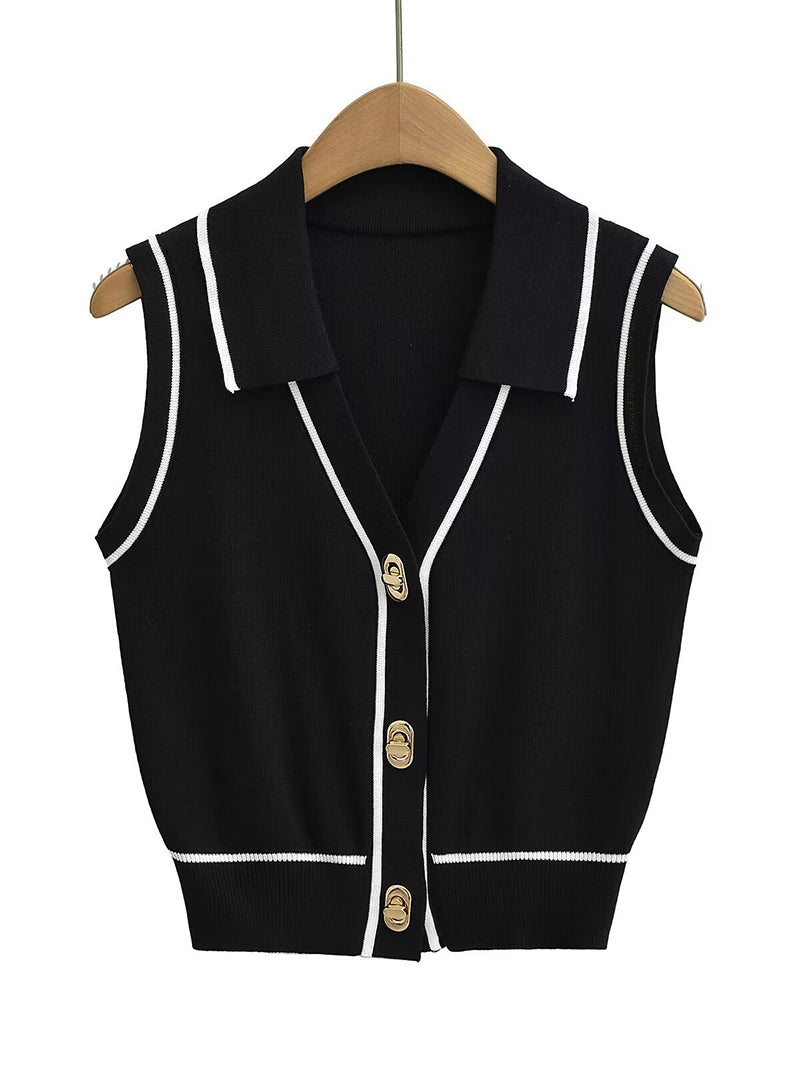 Sleeveless Button-Up Knit Vests