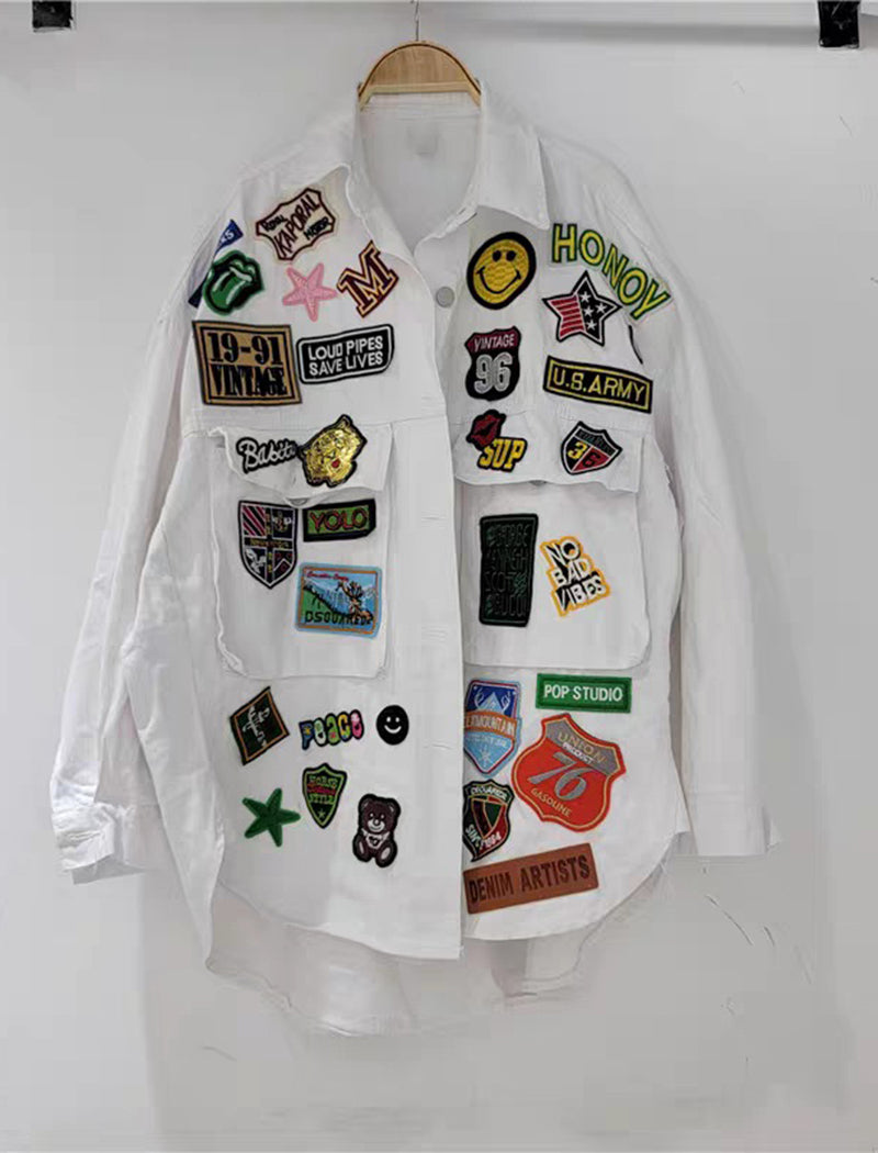 Oversized Denim Patchwork Jacket