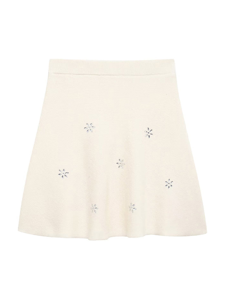 Jewel-Embellished Knit Mini Skirt
