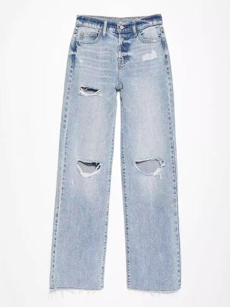 Distressed Wide-Leg Jeans
