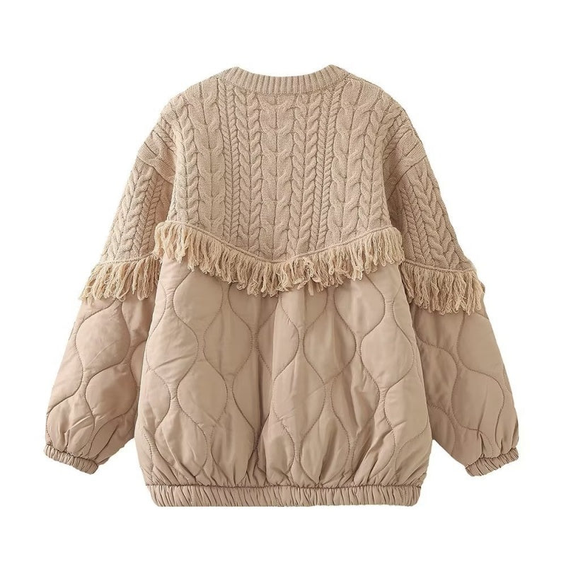 Quilted Knit Jacket with Fringe