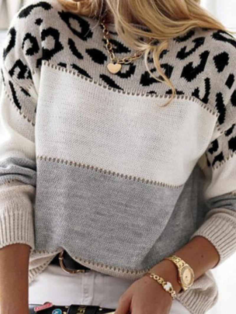 Leopard Print Colorblock Knit Sweater