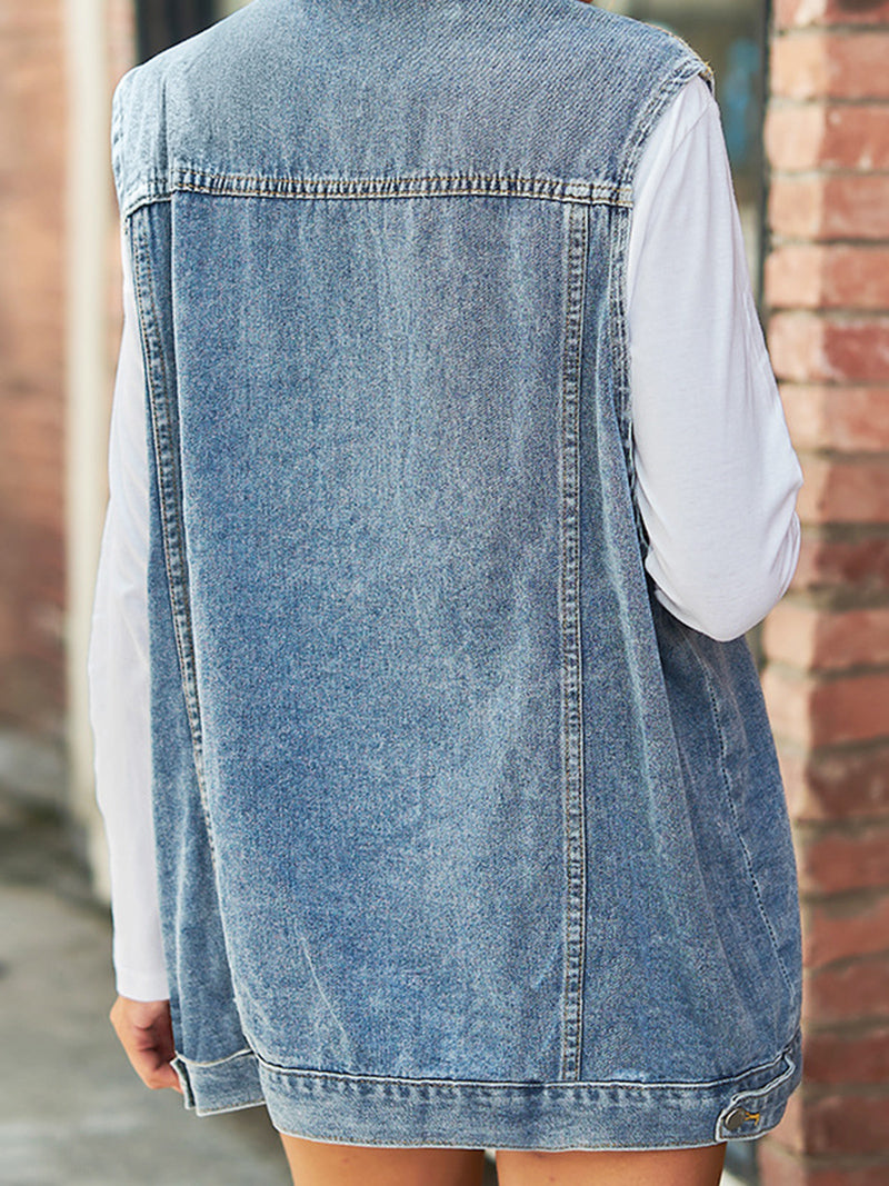 Sleeveless Button-Front Denim Vest