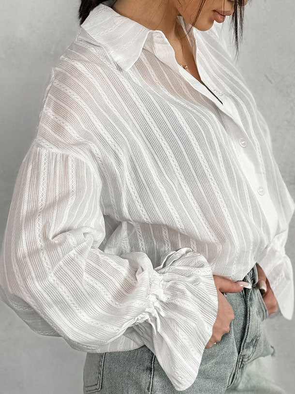 Striped Button-Up Long Sleeve Blouse