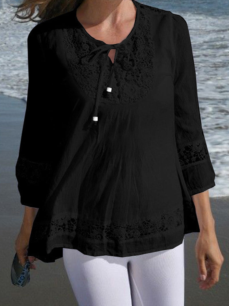 Lace Trim Boho Blouse