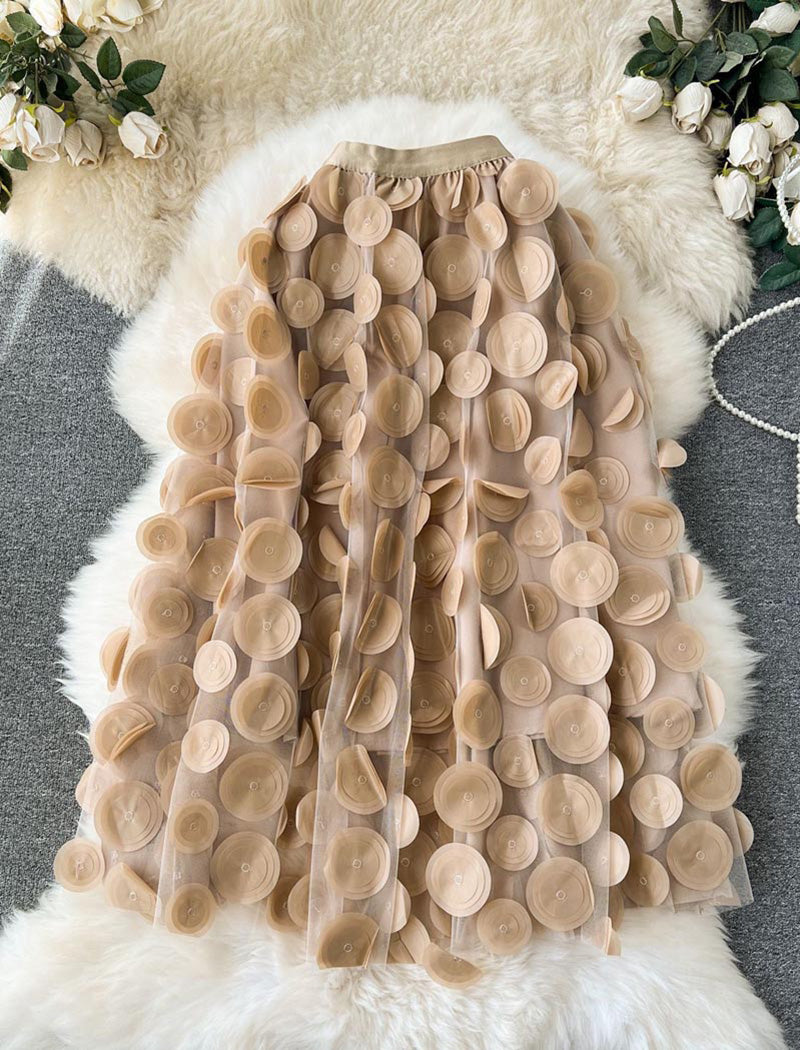 Mesh Applique Circles Midi Skirt