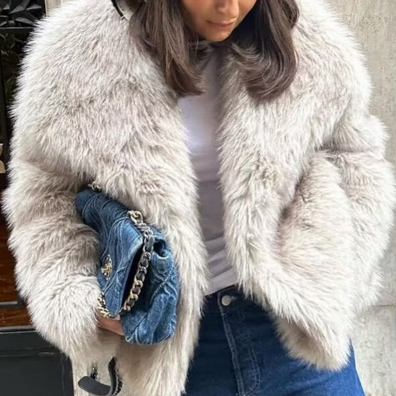 Loose Faux Fur Collar Coat