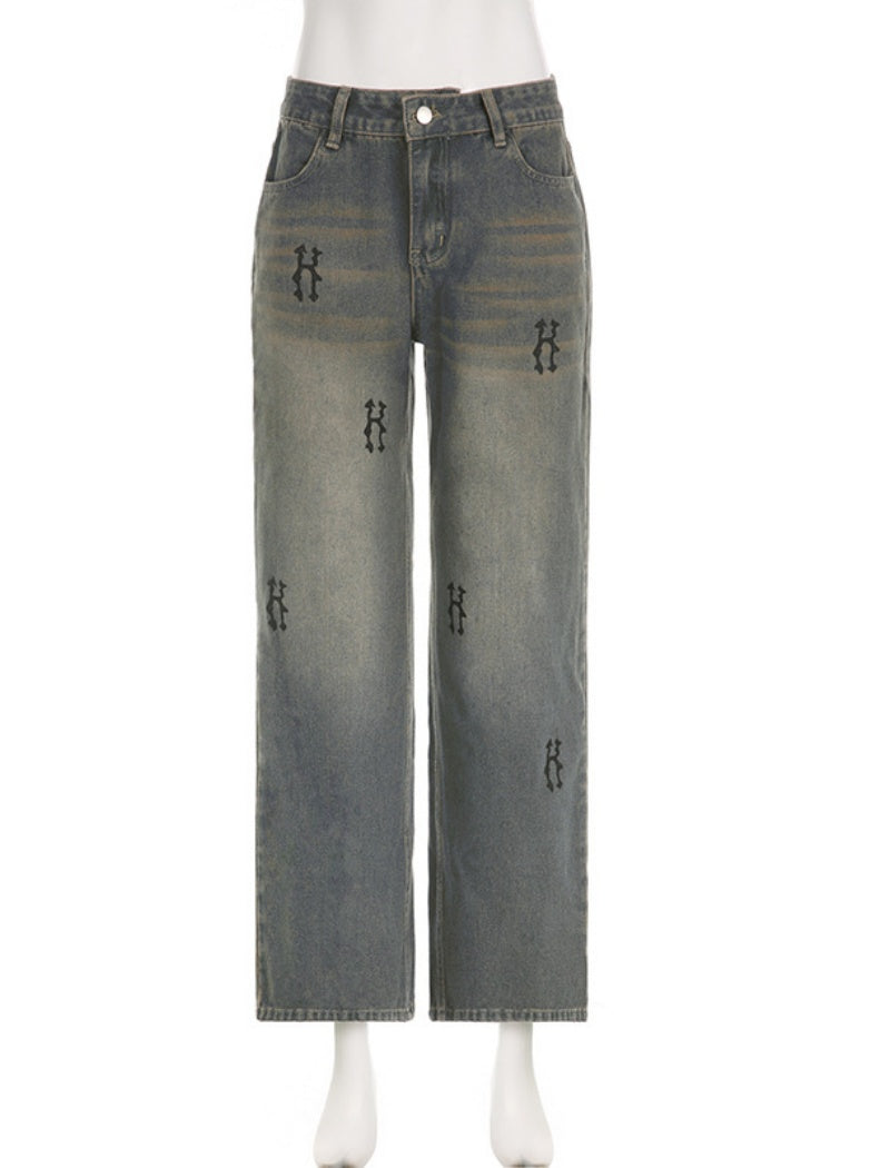 Distressed Straight-Leg Denim Pants
