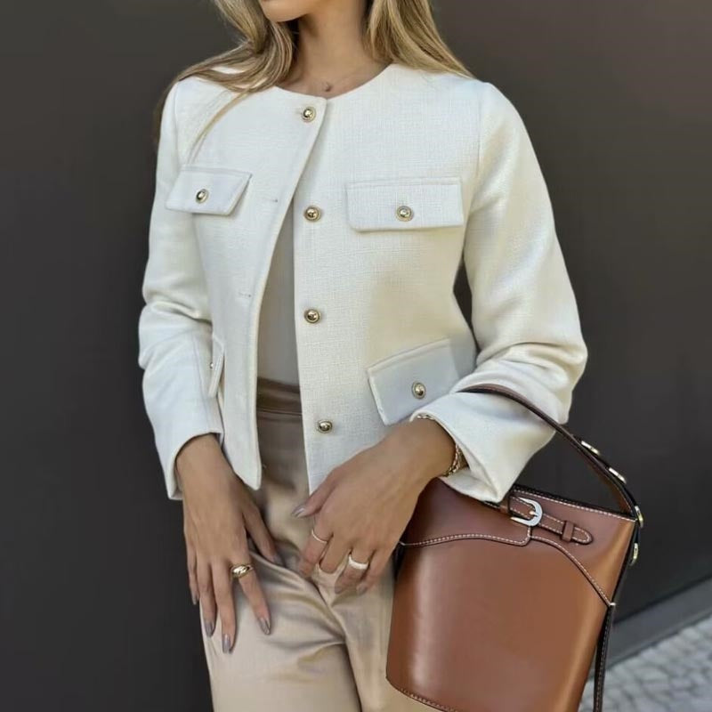 Pocket Front Cropped Button-Up Jacket