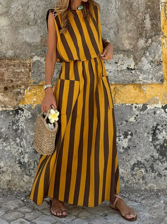 Striped Sleeveless Maxi Dress