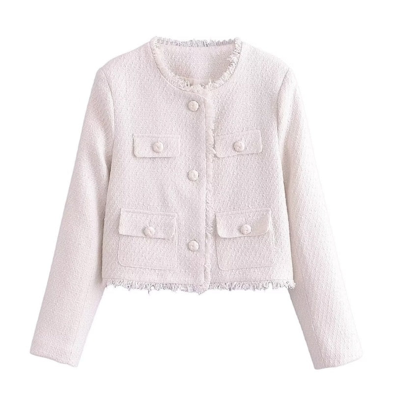 Cropped Tweed Button-Up Jacket