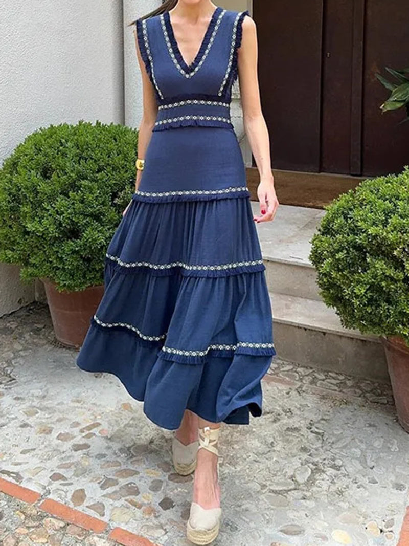 Tiered V-Neck Maxi Dress