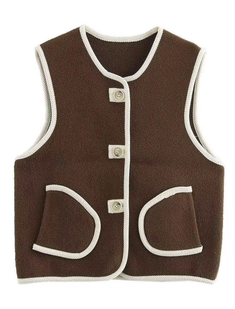 Fleece Button-Up Vest with Pockets