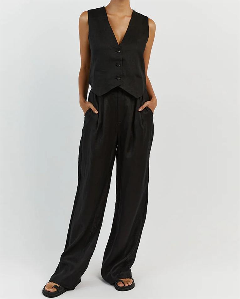 Button-Up Vest and Wide-Leg Pants Set