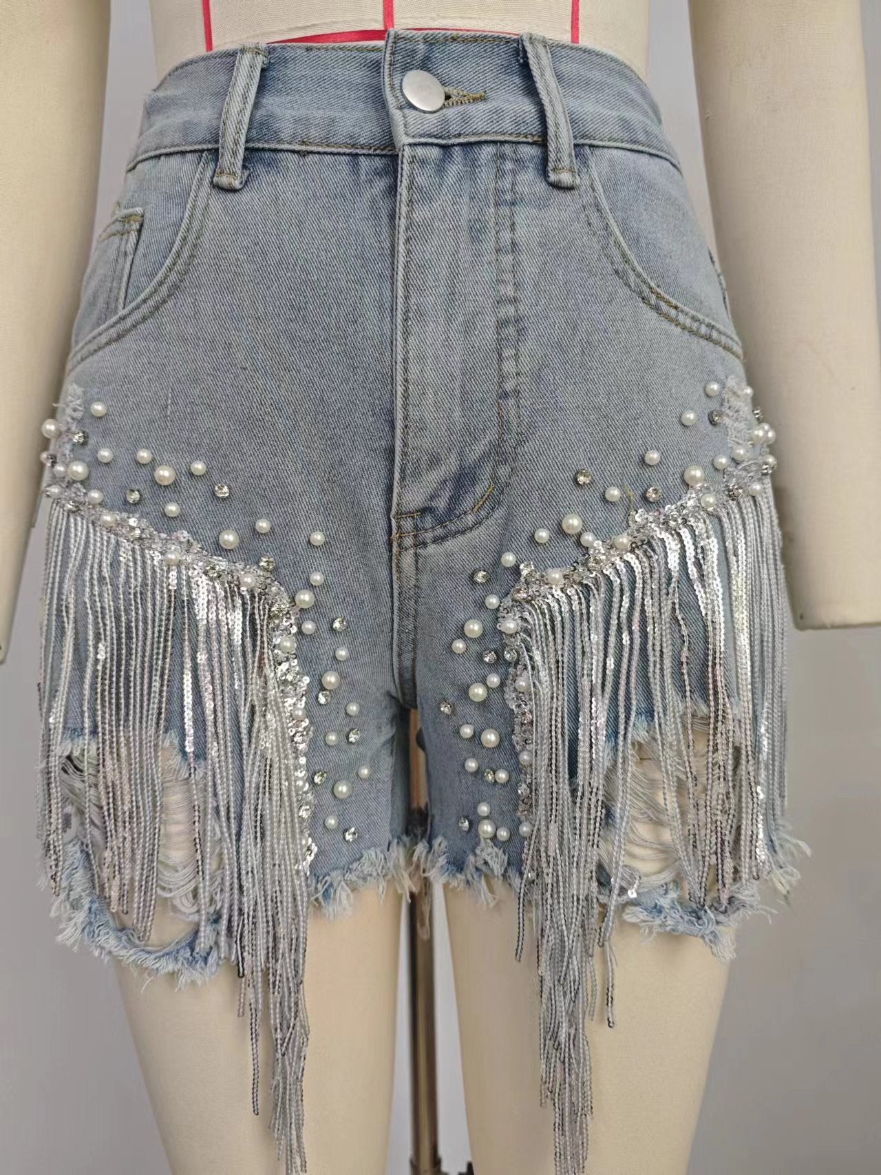 Fringe Denim Shorts