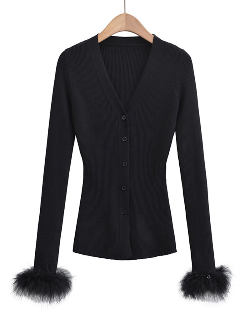 Button-Up Ribbed Cardigan with Fuzzy Cuffs