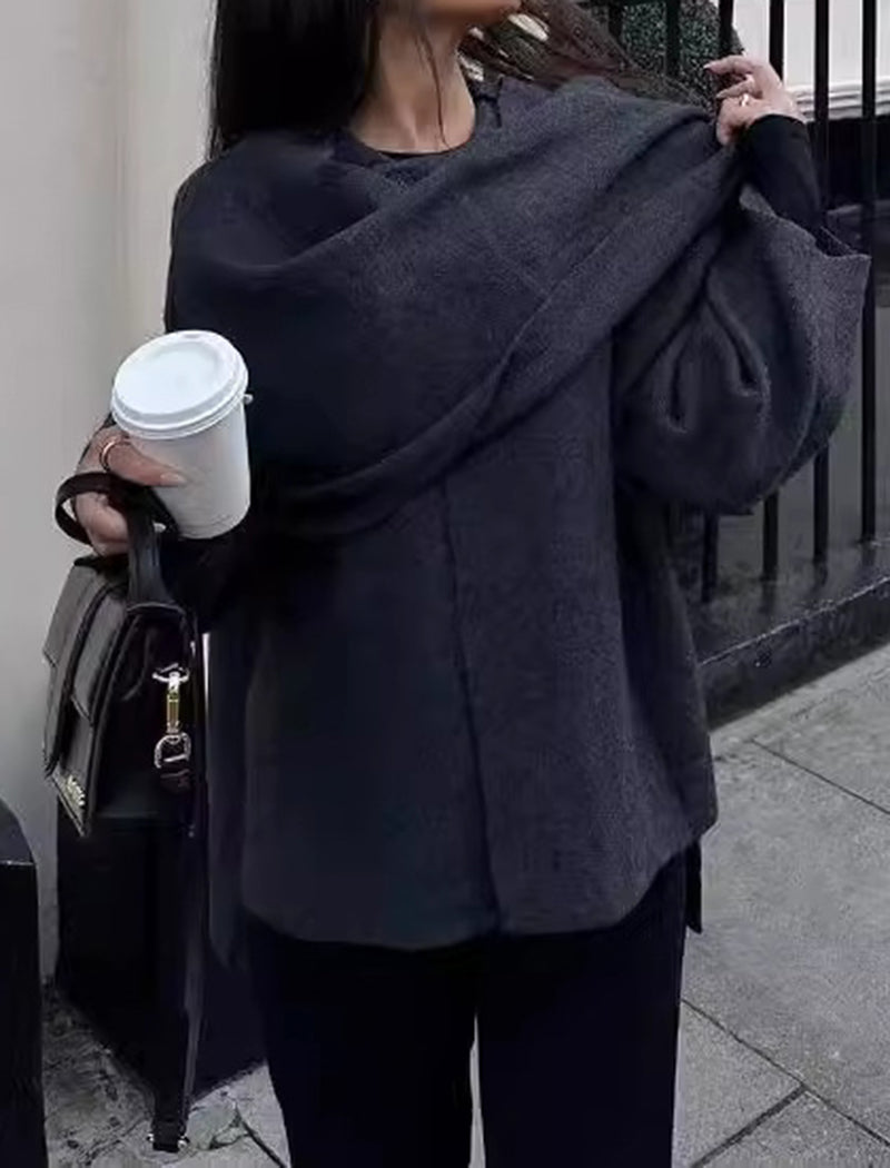 Asymmetrical Scarf Short Knitted Coat