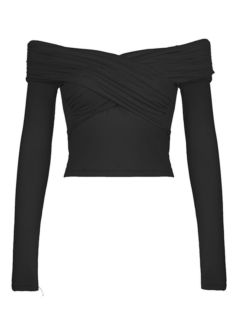 Off-Shoulder Ruched Long Sleeve Top