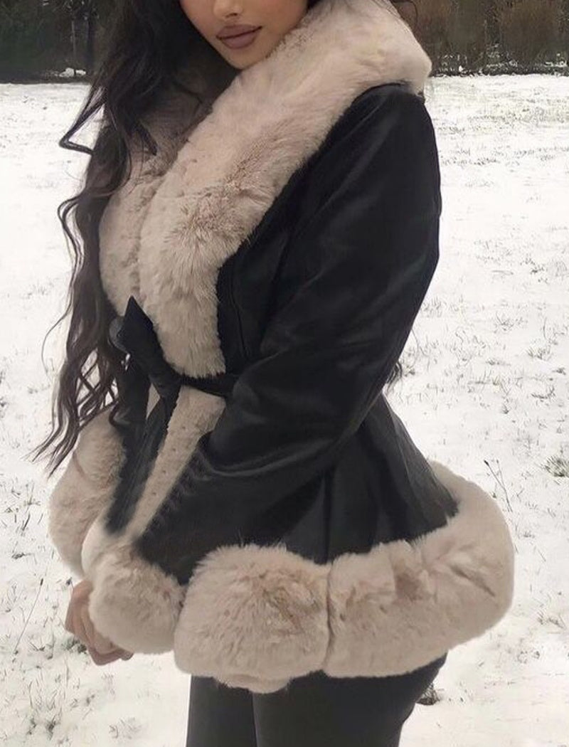 Faux Fur Trim Belted Jacket