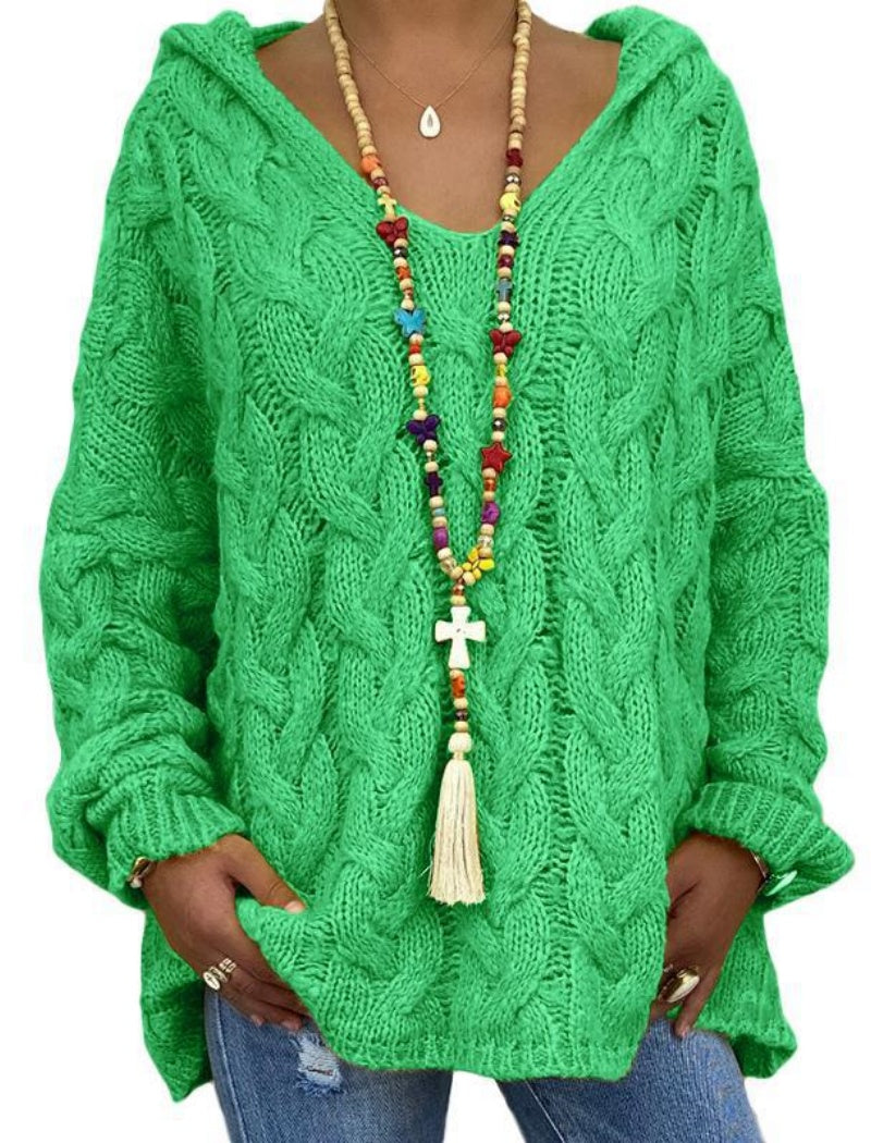 Oversized Cable Knit Hoodie Sweater