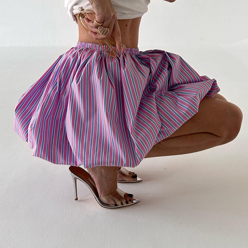 Striped Bubble Hem Mini Skirt