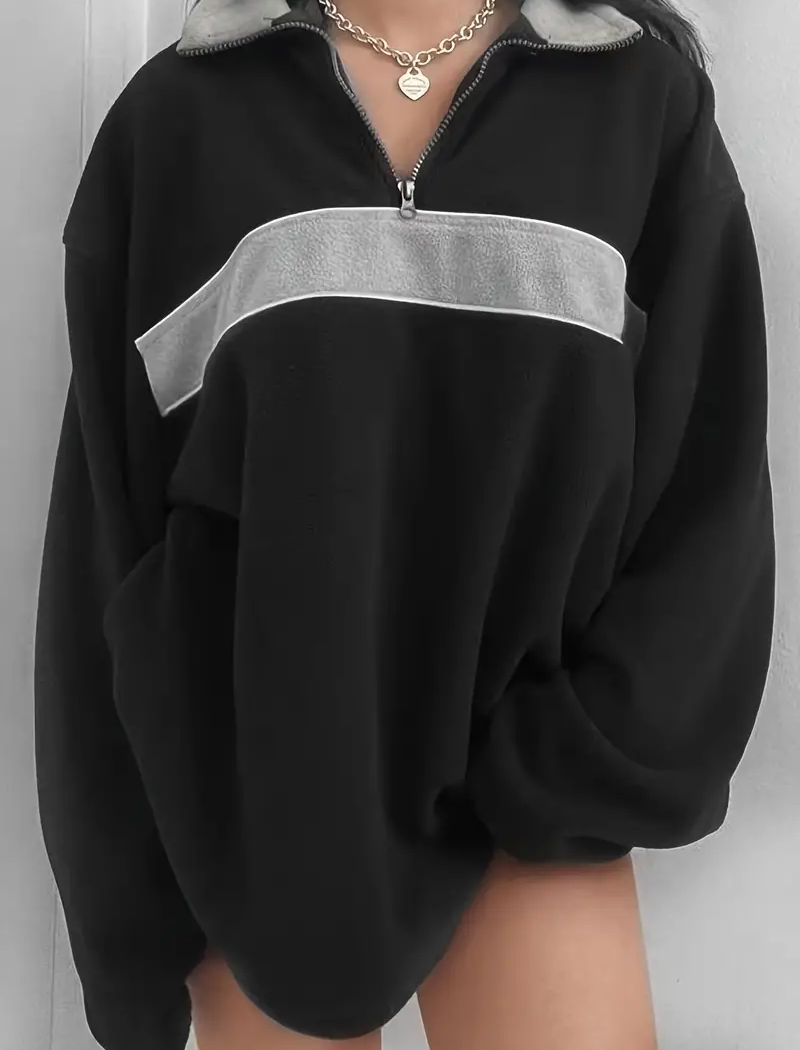 Contrast Stripe Half-Zip Oversized Top