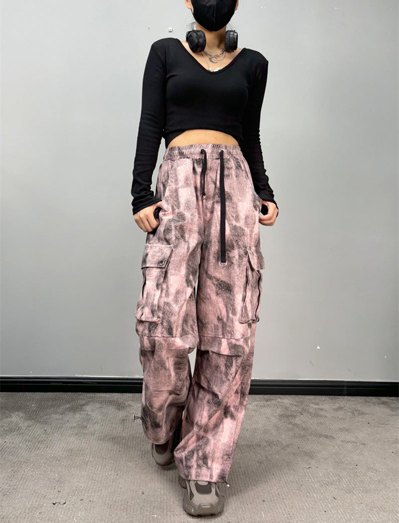 Tie-Dye Wide-Leg Cargo Pants