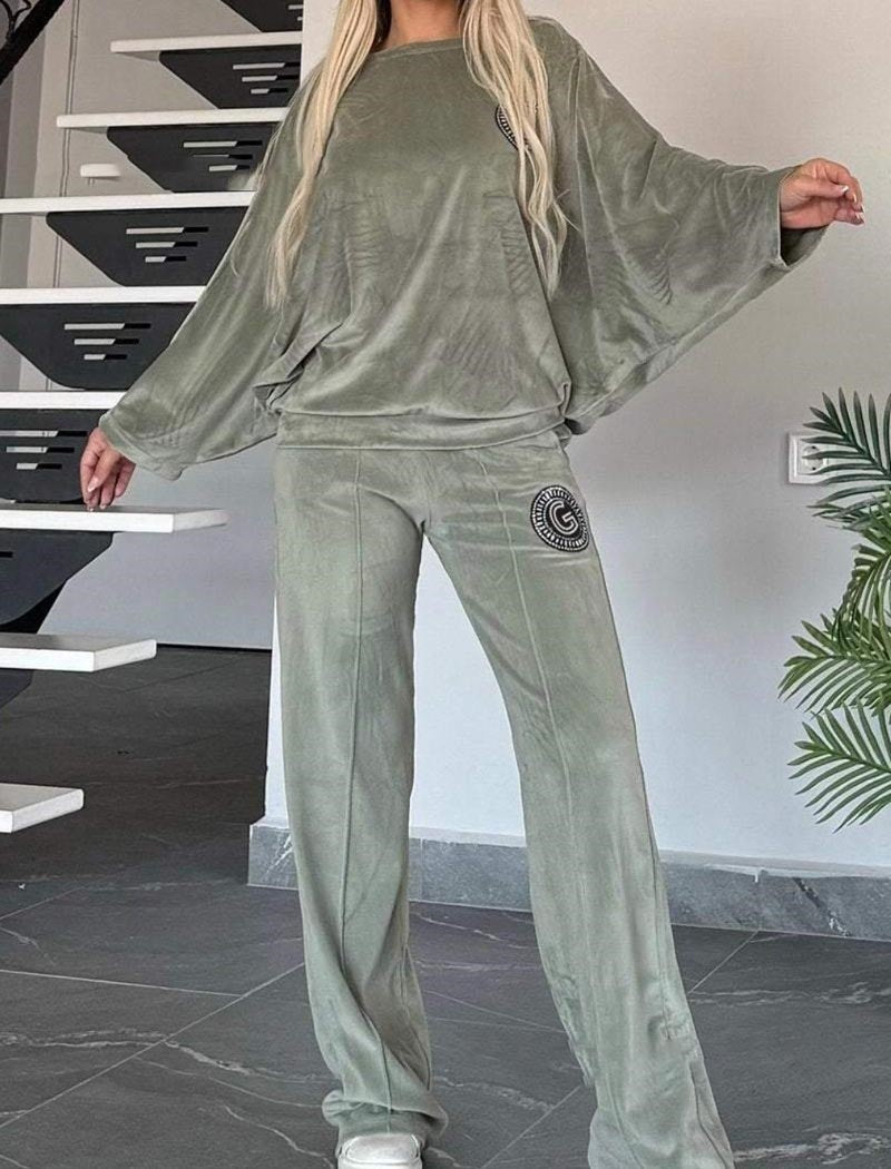 Velvet Loungewear Set with Logo Detail