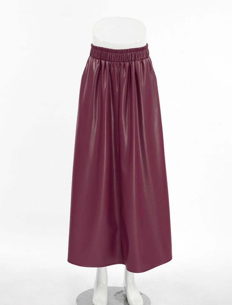 High-Waisted Midi Skirt with Elastic Waistband