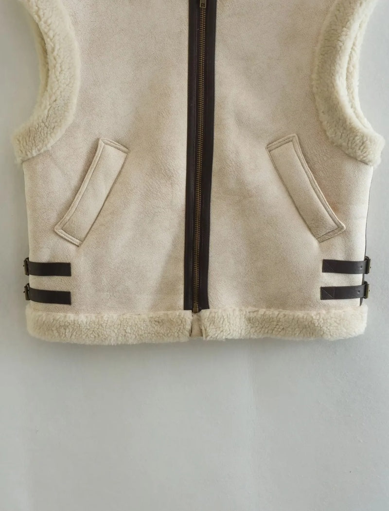 Faux Fur Quilted Sleeveless Vest